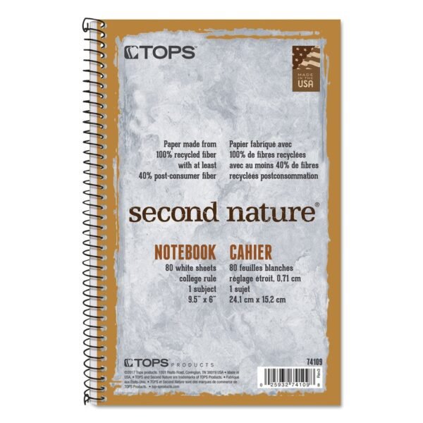 TOPS Second Nature Single Subject Wirebound Notebooks, Medium/College Rule, Light Blue Cover, (80) 9.5 x 6 Sheets (74109)