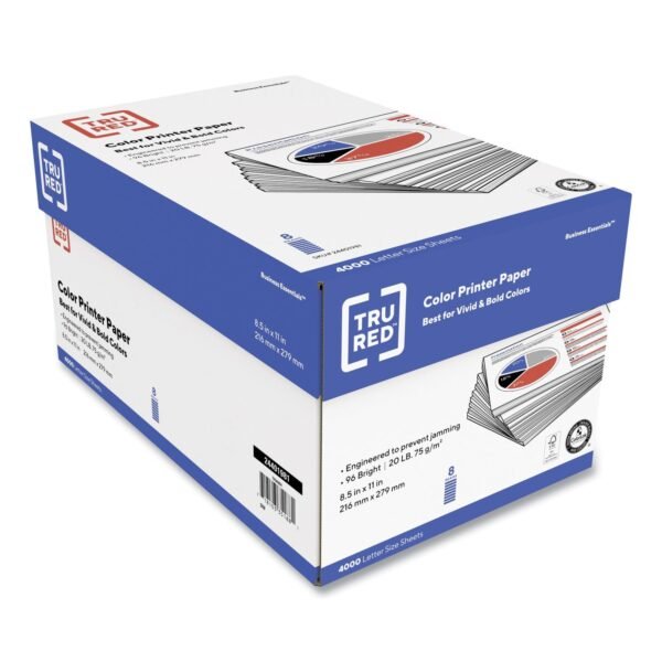 TRU RED Color Printer Paper, 96 Bright, 20 lb Bond Weight, 8.5 x 11, 500 Sheets/Ream, 8 Reams/Carton (24401981)