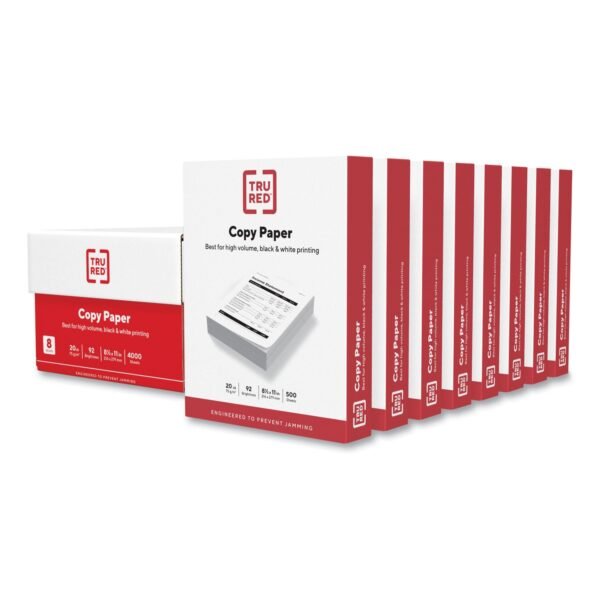 TRU RED Copy Paper, 92 Bright, 20 lb Bond Weight, 8.5 x 11, 500 Sheets/Ream, 8 Reams/Carton (597024045)