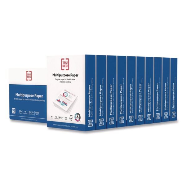 TRU RED Multipurpose Paper with ColorLok Technology, 96 Bright, 20 lb Bond Weight, 8.5 x 11, White, 500 Sheets/Ream, 10 Reams/Carton (513096TR5696)