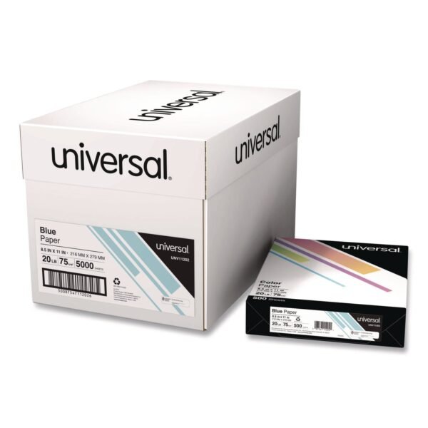 Universal Deluxe Colored Paper, 20 lb Bond Weight, 8.5 x 11, Blue, 500 Sheets/Ream, 10 Reams/Carton (UNV11202CT)