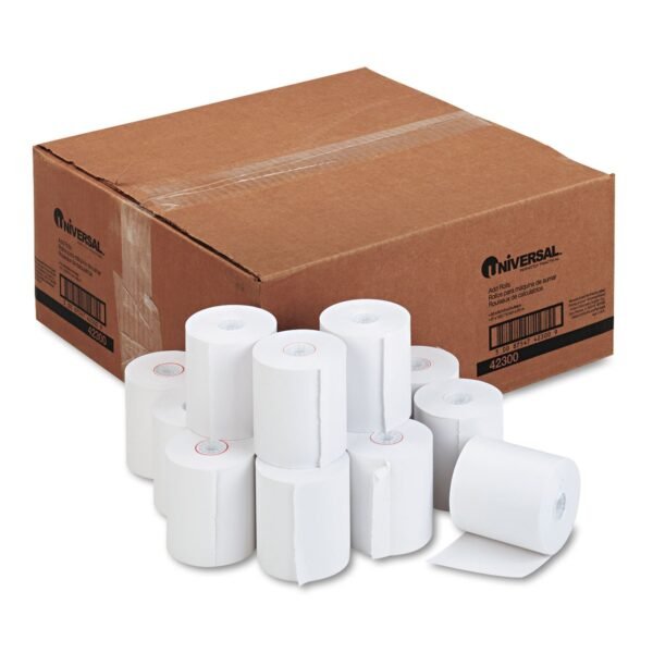 Universal Impact and Inkjet Printing Bond Paper Rolls, 0.5" Core, 3" x 165 ft, White, 50/Carton (UNV42300)