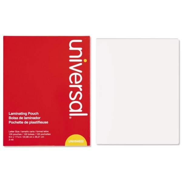 Universal Laminating Pouches, 3 mil, 9" x 11.5", Gloss Clear, 100/Box (UNV84622)