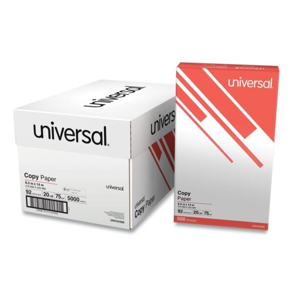 Universal Legal Size Copy Paper, 92 Bright, 20 lb Bond Weight, 8.5 x 14, White, 500 Sheets/Ream, 10 Reams/Carton (UNV24200)