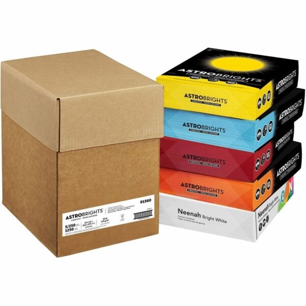 Wausau Paper AstroBrights 65 lb Cardstock 65 lb Basis Weight - Acid-free, Lignin-free, Long Lasting, Printable - Assorted - 5 Ream per Case - 5 / Carton (91560)