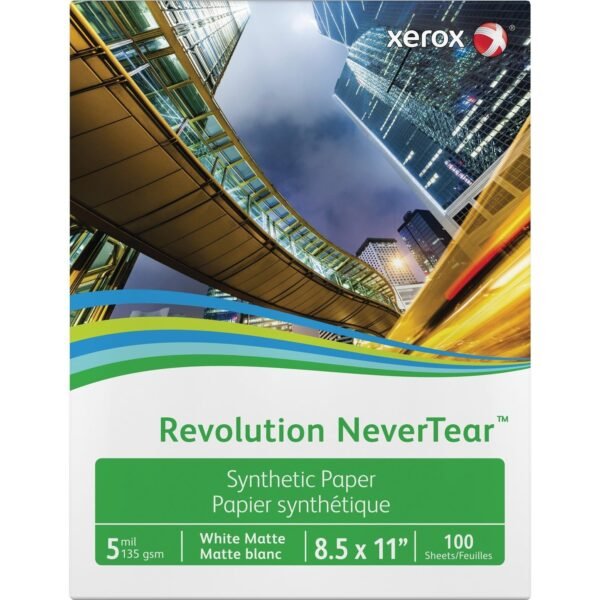 Xerox Revolution NeverTear Synthetic Paper - White 94 Brightness - Letter - 8 1/2" x 11" - 135 g/m² Grammage - Matte - Weather Resistant, Chemical Resistant - White - 100 / Pack...