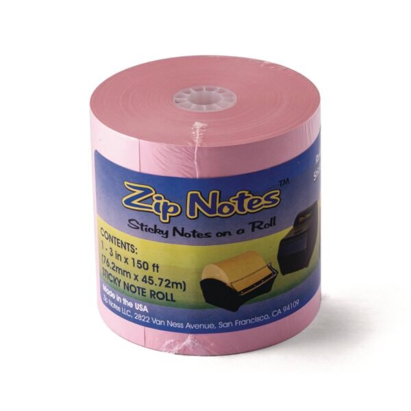 Zip Notes Dispenser Refill Roll, Unruled, Approx: 600 3 x 3 Sheets, 3" x 150 ft Roll, Pink (0024)